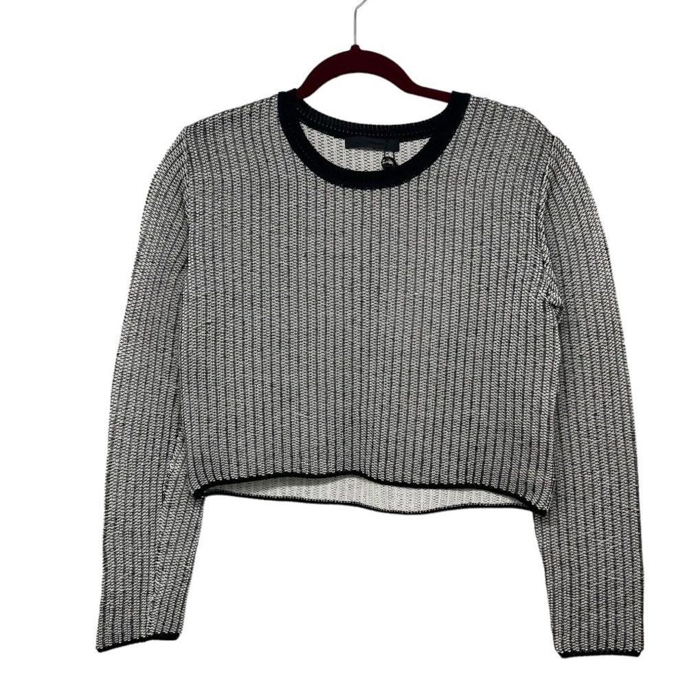 Alexander Wang Black & White Vinyl Technical Tweed Long Sleeve Crop Top Women S - Picture 9 of 14